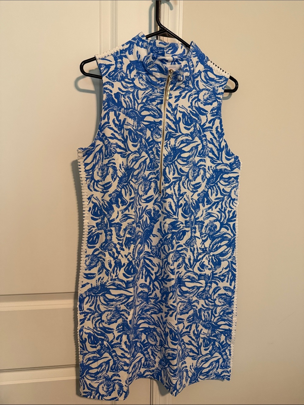 Lilly Pulitzer Blue & White Sleeveless Zip-Front Shift Dress
